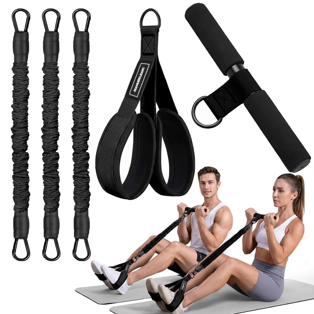 MANUEKLEAR Upgraded Multifunctional 3-Tube Pedal Resistance Bands with Handles, Adjustable Tension Ropes for ABS, Waist, Arm & Leg Training, Home Sit-Up Workout Gear for Women