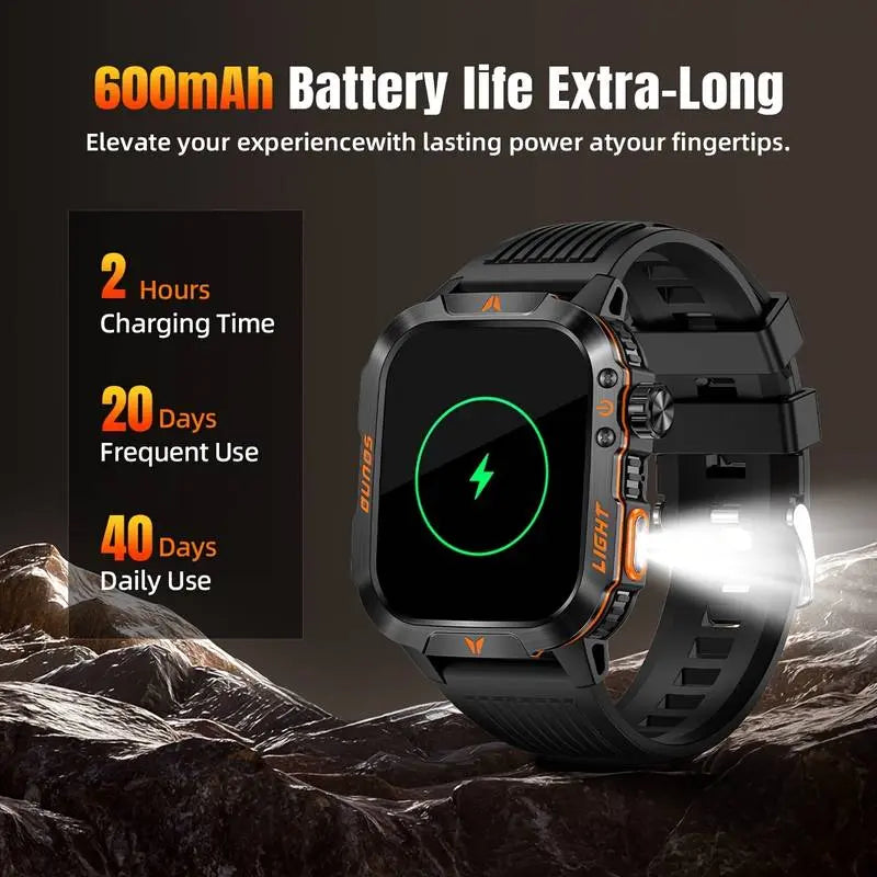 Manly Style Smart Sports Watch with LED Lights Wireless Calling, Message Reminders,Sports Mode, Voice Assistant, Weather Push,Stopwatch, Timer, Stopwatch and Other Functions, Smartwatch for Men, Compatible with Android and Iphone Phones Tracker Summerwins