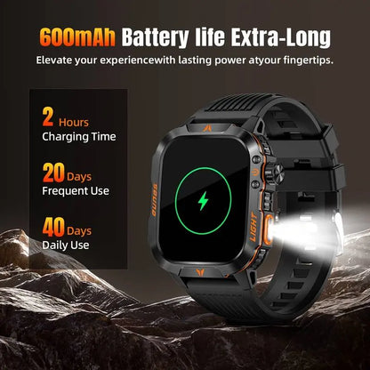 Manly Style Smart Sports Watch with LED Lights Wireless Calling, Message Reminders,Sports Mode, Voice Assistant, Weather Push,Stopwatch, Timer, Stopwatch and Other Functions, Smartwatch for Men, Compatible with Android and Iphone Phones Tracker Summerwins