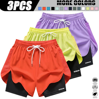 Women’S Casual Athletic Pants, Faux Two-Piece Design, Minimalist Style with Lining, Drawstring Elastic Waistband; Suitable for Outdoor Fitness, Running, Yoga, and Casual Wear; Women’S Shorts.,Summerwins