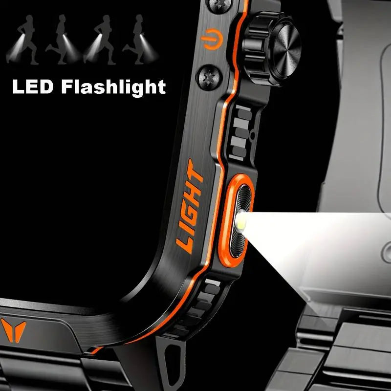 Manly Style Smart Sports Watch with LED Lights Wireless Calling, Message Reminders,Sports Mode, Voice Assistant, Weather Push,Stopwatch, Timer, Stopwatch and Other Functions, Smartwatch for Men, Compatible with Android and Iphone Phones Tracker Summerwins