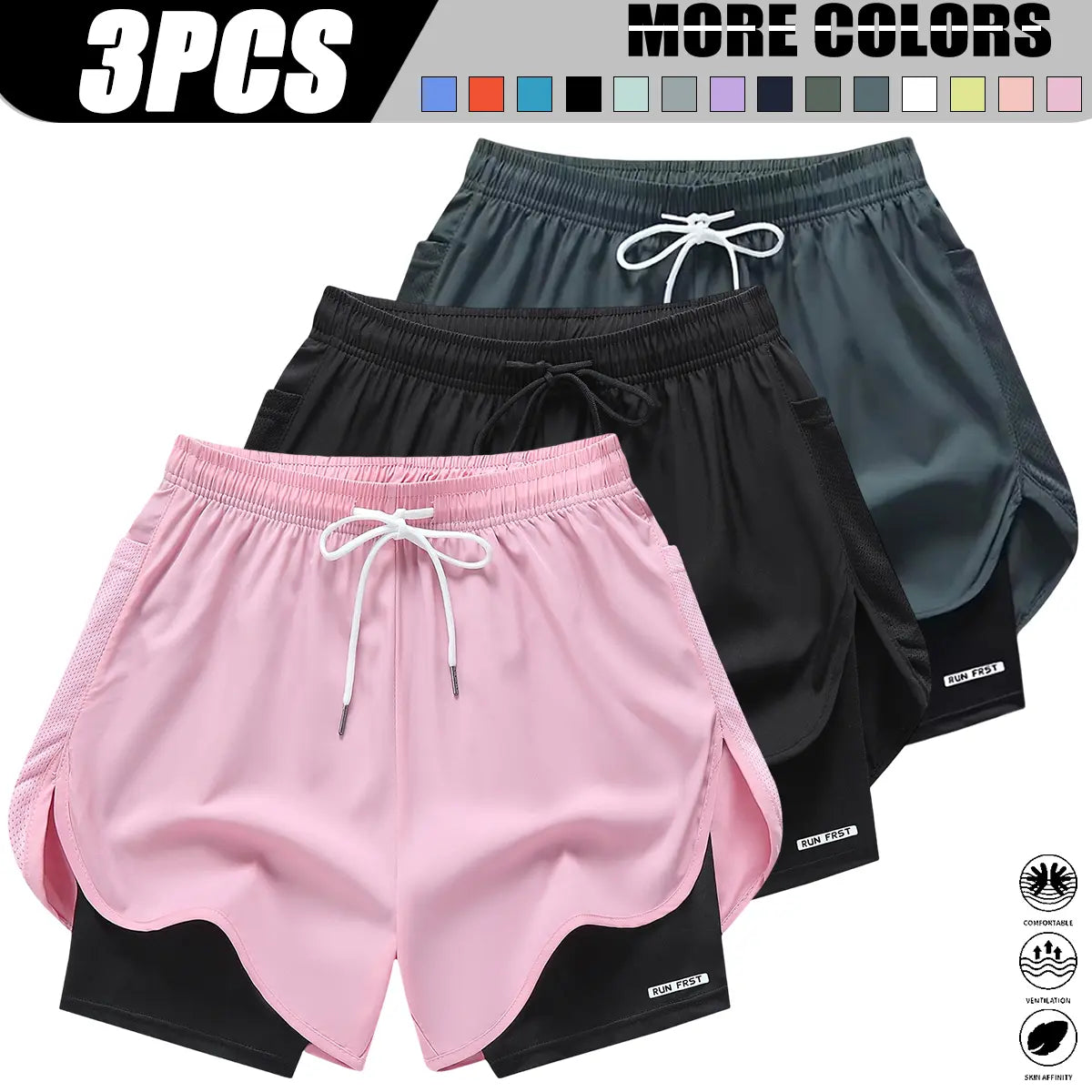 Women’S Casual Athletic Pants, Faux Two-Piece Design, Minimalist Style with Lining, Drawstring Elastic Waistband; Suitable for Outdoor Fitness, Running, Yoga, and Casual Wear; Women’S Shorts.,Summerwins