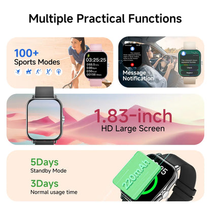 Free Delivery Smart Watch, Bluetooth Connect, 1.83 Hd Screen, Wireless Call & Music, Multiple Sports Modes, Text Message, Music Player, Daily Tool, Ideal Gift, Unisex