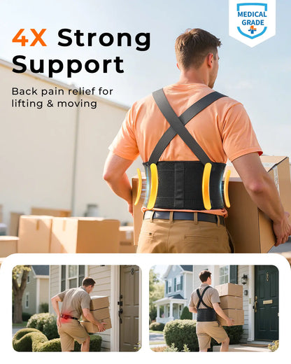CHANGENOW Work Back Brace with Adjustable Shoulder Straps [Stronger Support & Breathable Mesh] Lower Back Support Belt for Men Women - Pain Relief for Lifting, Warehouse, Construction & Moving