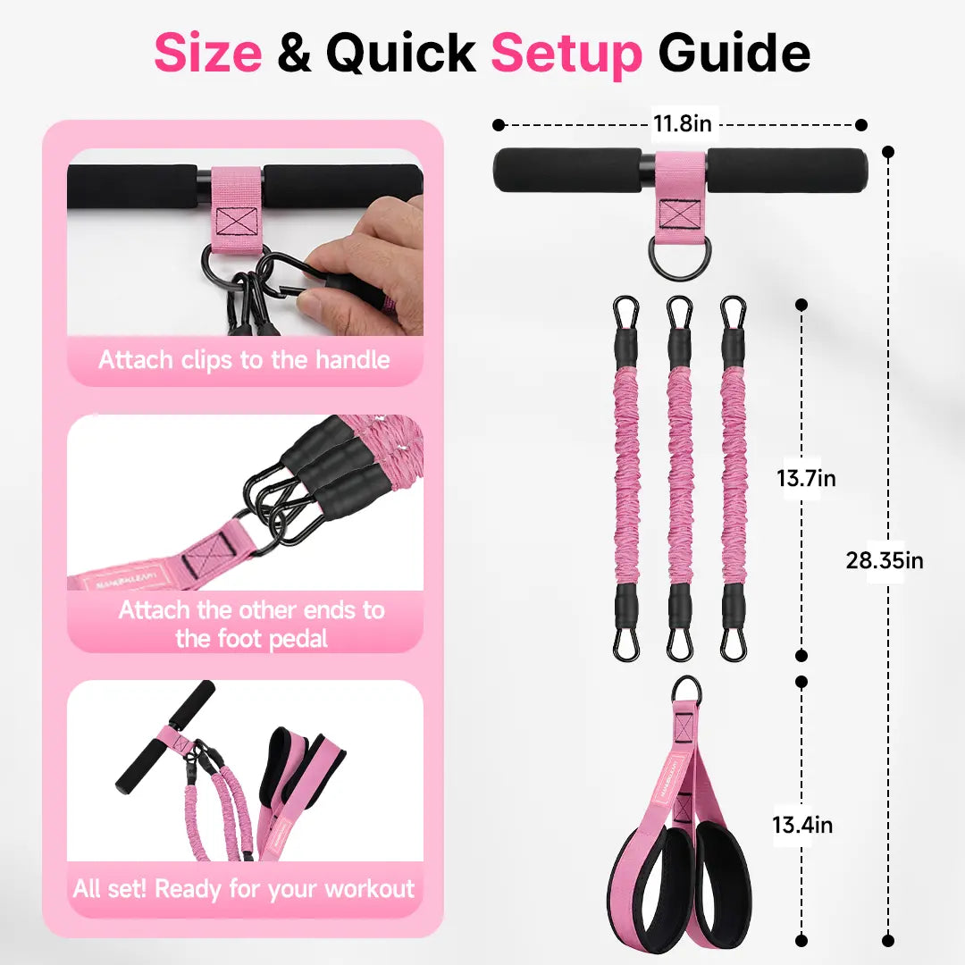 MANUEKLEAR Upgraded Multifunctional 3-Tube Pedal Resistance Bands with Handles, Adjustable Tension Ropes for ABS, Waist, Arm & Leg Training, Home Sit-Up Workout Gear for Women