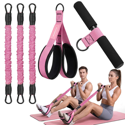MANUEKLEAR Upgraded Multifunctional 3-Tube Pedal Resistance Bands with Handles, Adjustable Tension Ropes for ABS, Waist, Arm & Leg Training, Home Sit-Up Workout Gear for Women