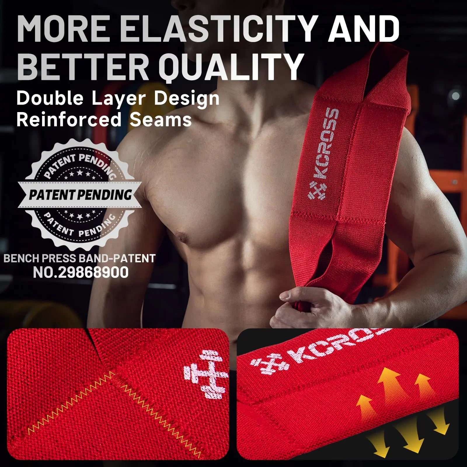 KCROSS Adjustable Bench Press Resistance Band for Strength Training and Push-Up Exercises