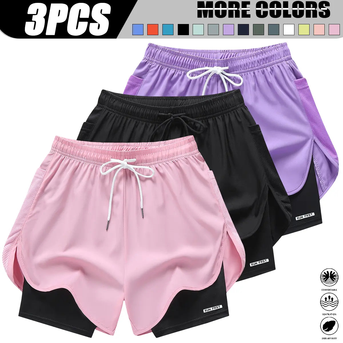 Women’S Casual Athletic Pants, Faux Two-Piece Design, Minimalist Style with Lining, Drawstring Elastic Waistband; Suitable for Outdoor Fitness, Running, Yoga, and Casual Wear; Women’S Shorts.,Summerwins