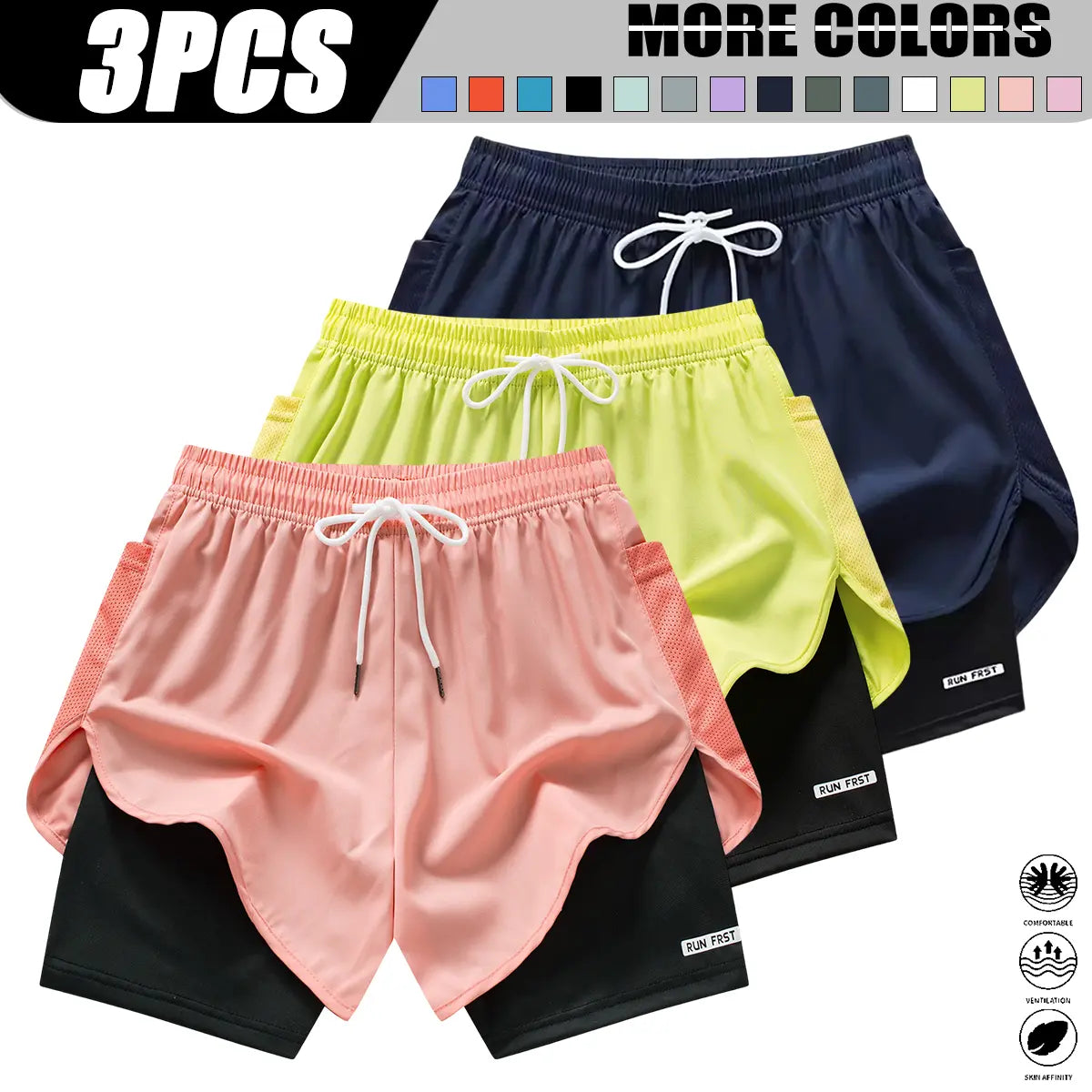 Women’S Casual Athletic Pants, Faux Two-Piece Design, Minimalist Style with Lining, Drawstring Elastic Waistband; Suitable for Outdoor Fitness, Running, Yoga, and Casual Wear; Women’S Shorts.,Summerwins