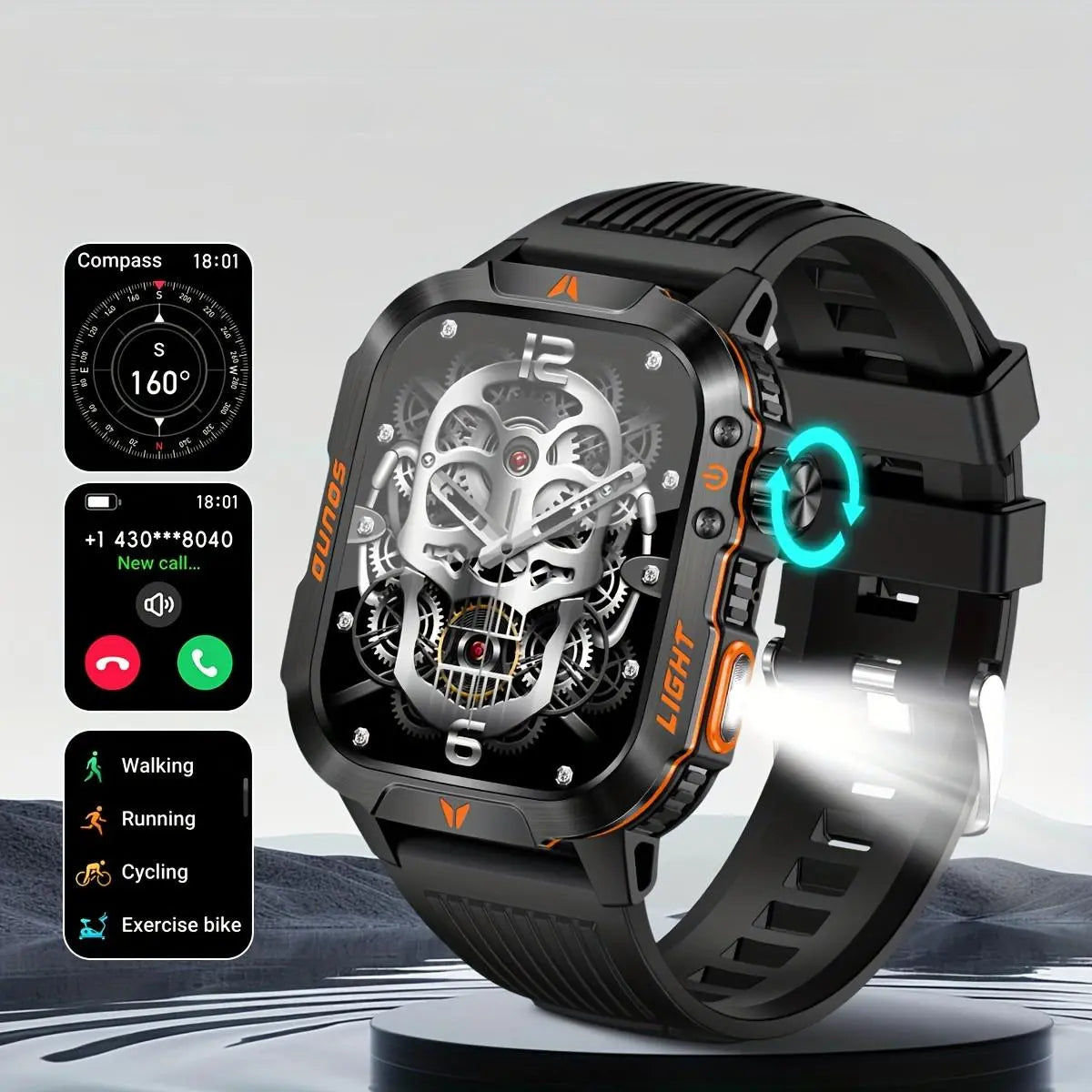 Manly Style Smart Sports Watch with LED Lights Wireless Calling, Message Reminders,Sports Mode, Voice Assistant, Weather Push,Stopwatch, Timer, Stopwatch and Other Functions, Smartwatch for Men, Compatible with Android and Iphone Phones Tracker Summerwins