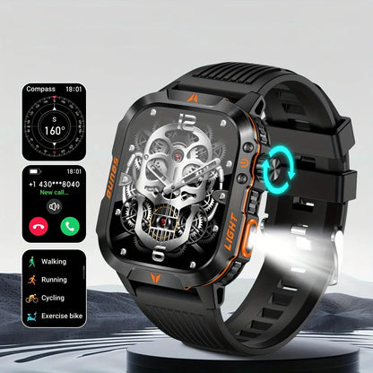 Manly Style Smart Sports Watch with LED Lights Wireless Calling, Message Reminders,Sports Mode, Voice Assistant, Weather Push,Stopwatch, Timer, Stopwatch and Other Functions, Smartwatch for Men, Compatible with Android and Iphone Phones Tracker Summerwins