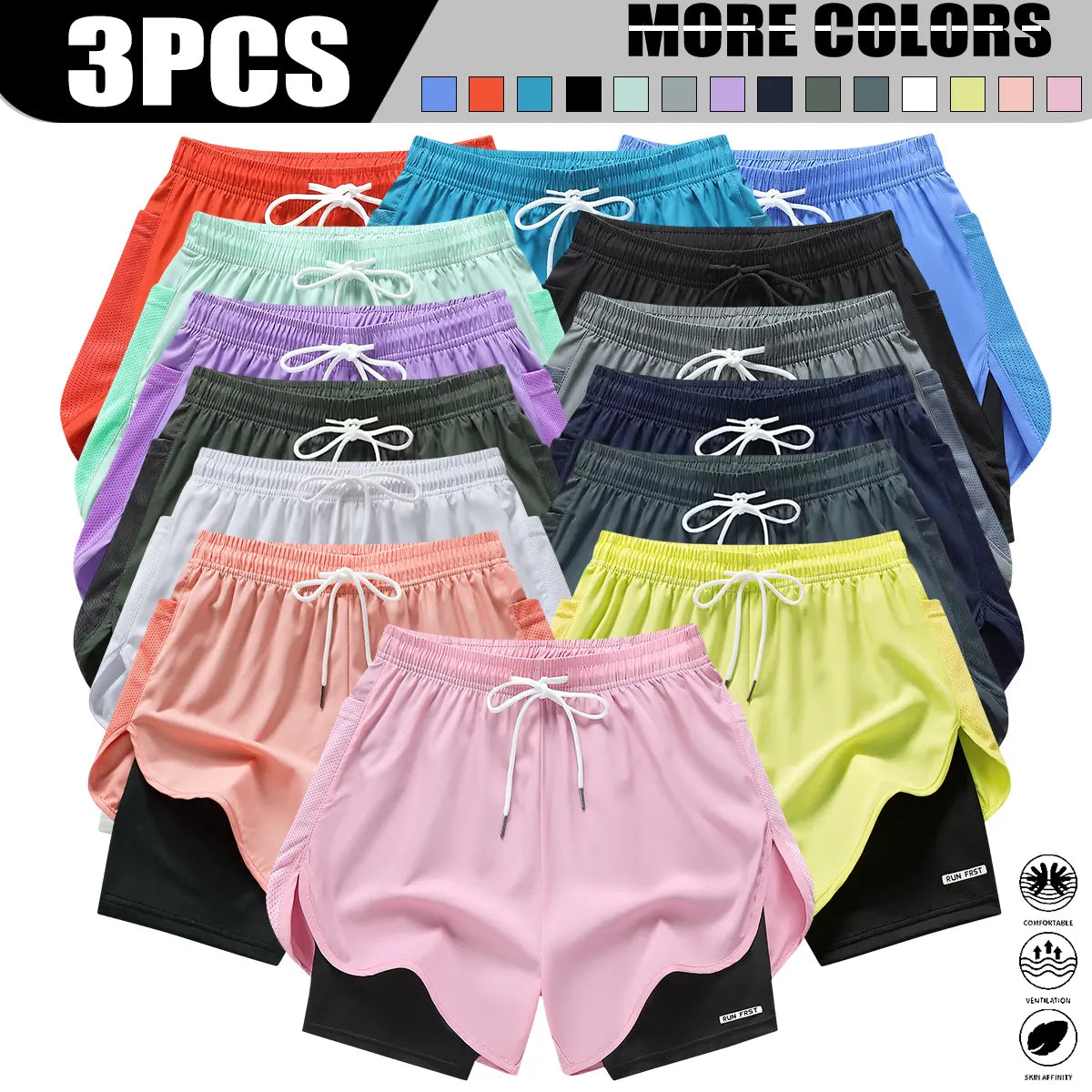 Women’S Casual Athletic Pants, Faux Two-Piece Design, Minimalist Style with Lining, Drawstring Elastic Waistband; Suitable for Outdoor Fitness, Running, Yoga, and Casual Wear; Women’S Shorts.,Summerwins