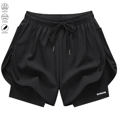 Women’S Casual Athletic Pants, Faux Two-Piece Design, Minimalist Style with Lining, Drawstring Elastic Waistband; Suitable for Outdoor Fitness, Running, Yoga, and Casual Wear; Women’S Shorts.,Summerwins