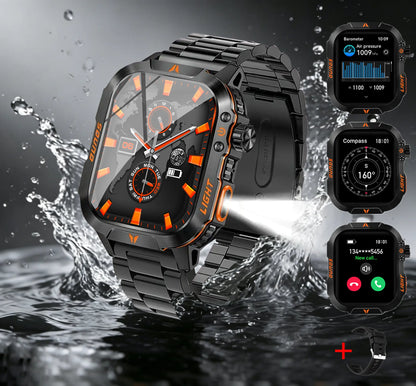 Manly Style Smart Sports Watch with LED Lights Wireless Calling, Message Reminders,Sports Mode, Voice Assistant, Weather Push,Stopwatch, Timer, Stopwatch and Other Functions, Smartwatch for Men, Compatible with Android and Iphone Phones Tracker Summerwins