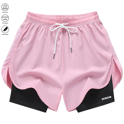 Women’S Casual Athletic Pants, Faux Two-Piece Design, Minimalist Style with Lining, Drawstring Elastic Waistband; Suitable for Outdoor Fitness, Running, Yoga, and Casual Wear; Women’S Shorts.,Summerwins