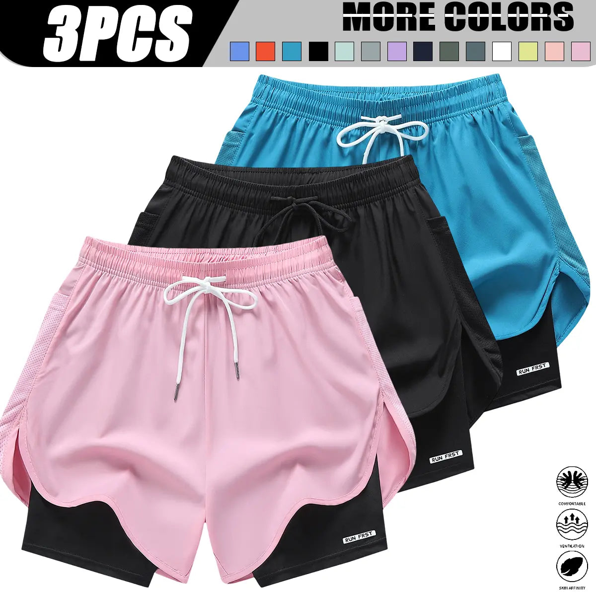 Women’S Casual Athletic Pants, Faux Two-Piece Design, Minimalist Style with Lining, Drawstring Elastic Waistband; Suitable for Outdoor Fitness, Running, Yoga, and Casual Wear; Women’S Shorts.,Summerwins