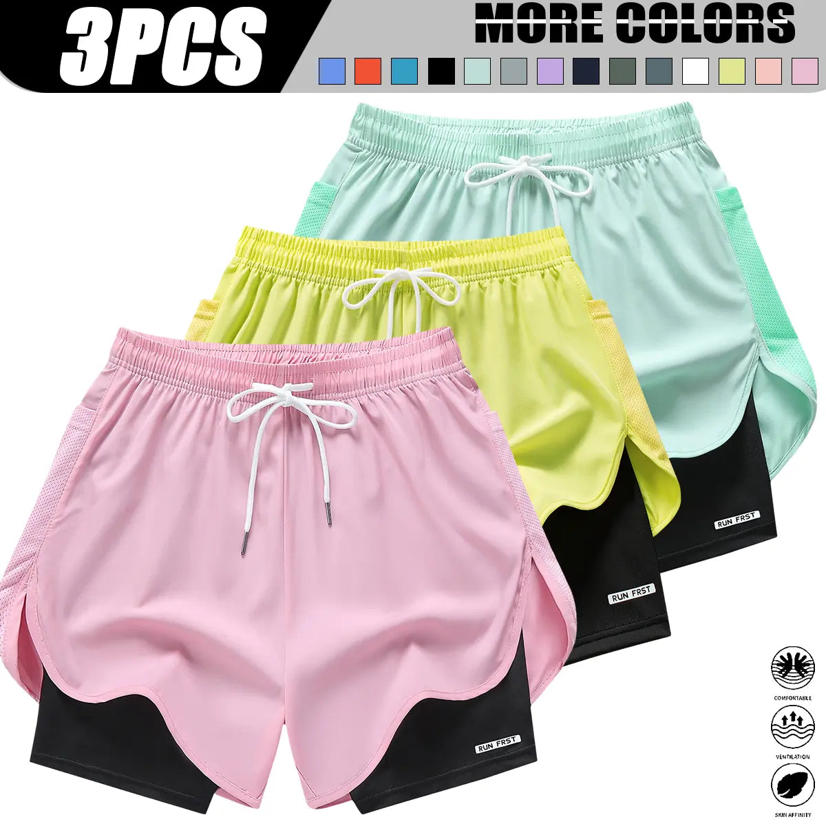 Women’S Casual Athletic Pants, Faux Two-Piece Design, Minimalist Style with Lining, Drawstring Elastic Waistband; Suitable for Outdoor Fitness, Running, Yoga, and Casual Wear; Women’S Shorts.,Summerwins
