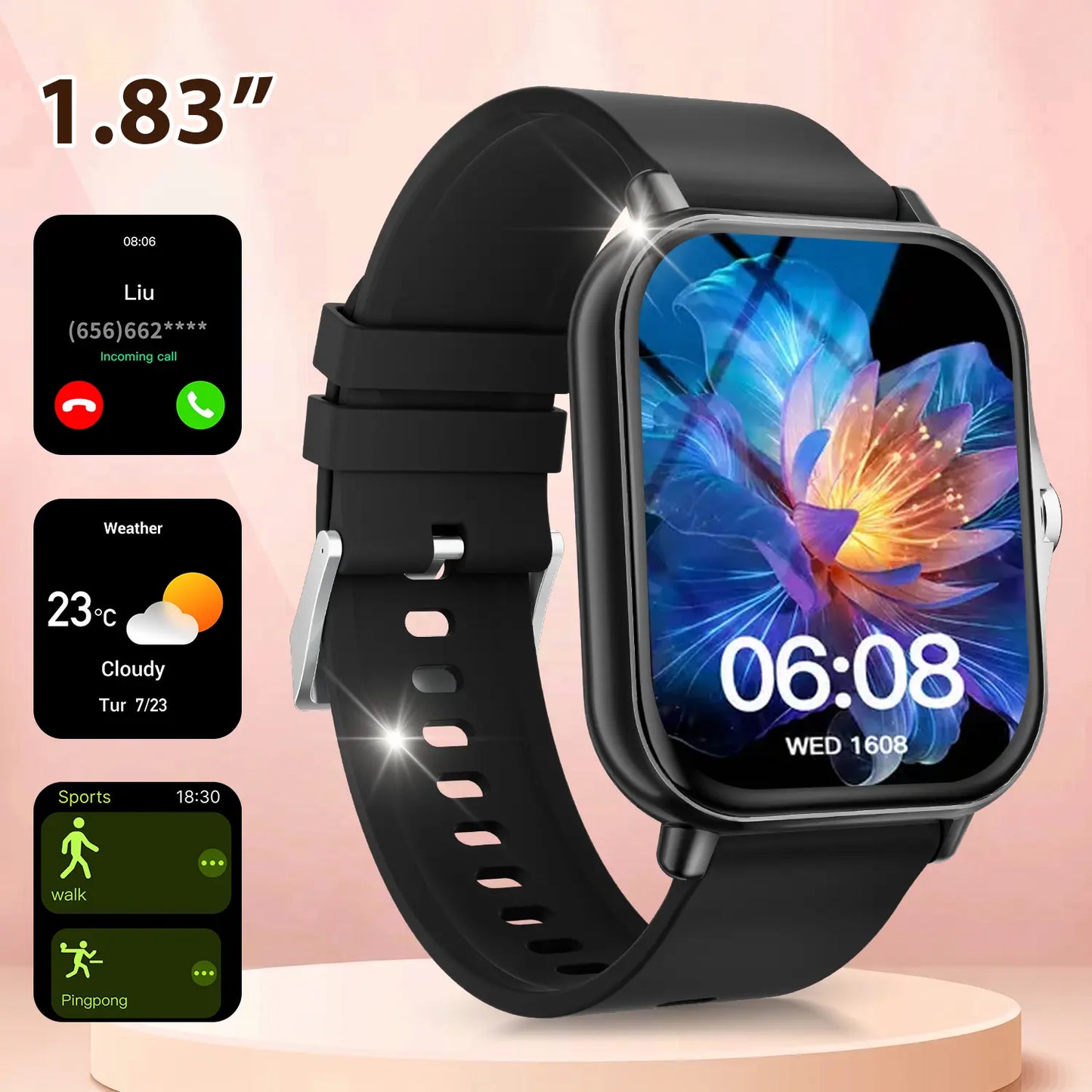 Free Delivery Smart Watch, Bluetooth Connect, 1.83 Hd Screen, Wireless Call & Music, Multiple Sports Modes, Text Message, Music Player, Daily Tool, Ideal Gift, Unisex